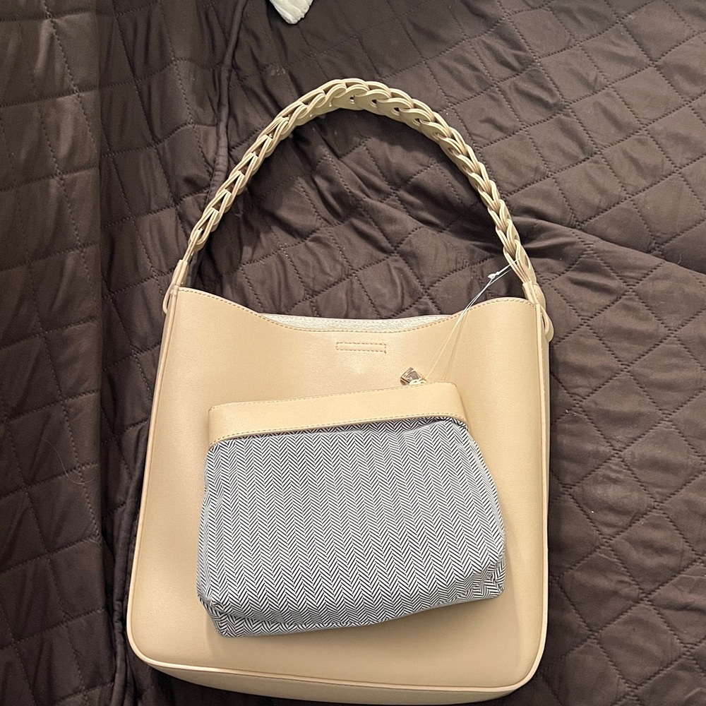 Women's Leather Braided Handle Vegan Leather Tote - Natural